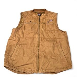 Wrangler Workwear Men's XL Tan Brown Quilted Vest Outdoor Full Zip Pockets